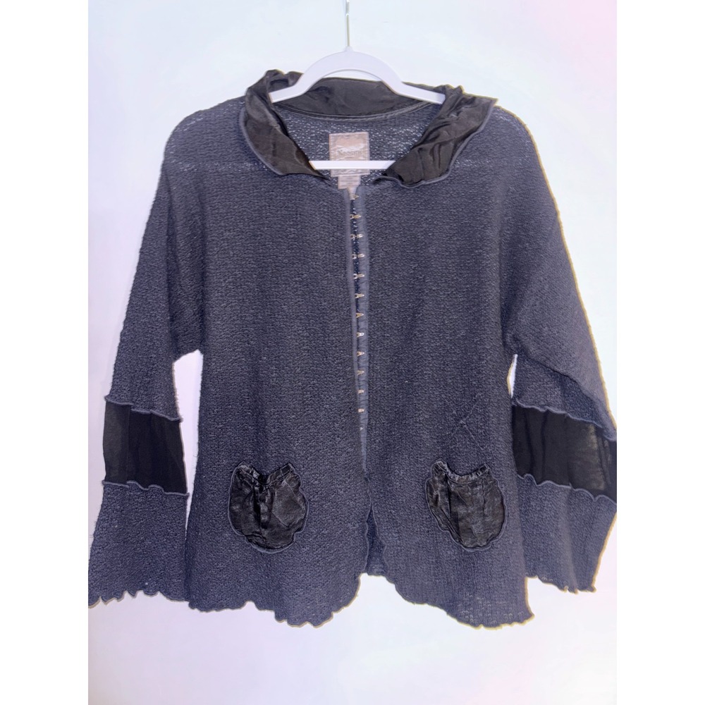 Nooshin Femme Cardigan Womens Small Black Knitted Long Sleeve Hook & Eye Front